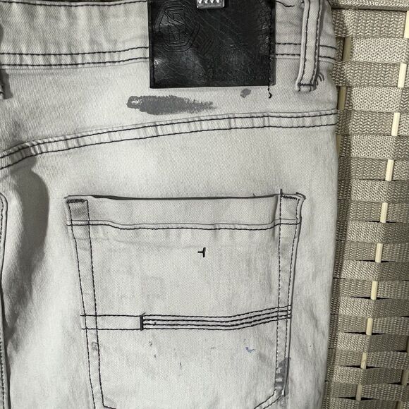 Switch Remarkable Painted SLIM TAPER FIT Jeans Men 36x34 Gray Distress Denim NEW - Picture 6 of 12
